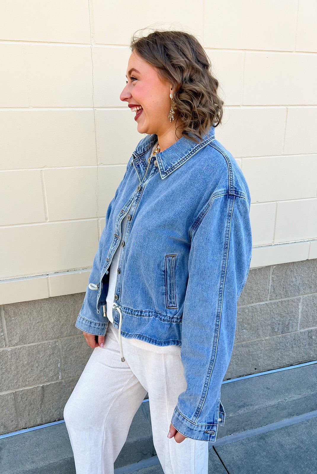 Weekend Drift Drawstring Denim Jacket - The Pink Pineapple 850