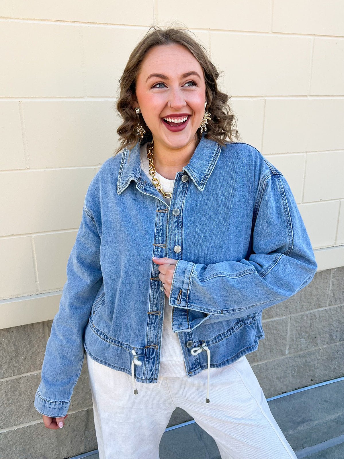 Weekend Drift Drawstring Denim Jacket - The Pink Pineapple 850