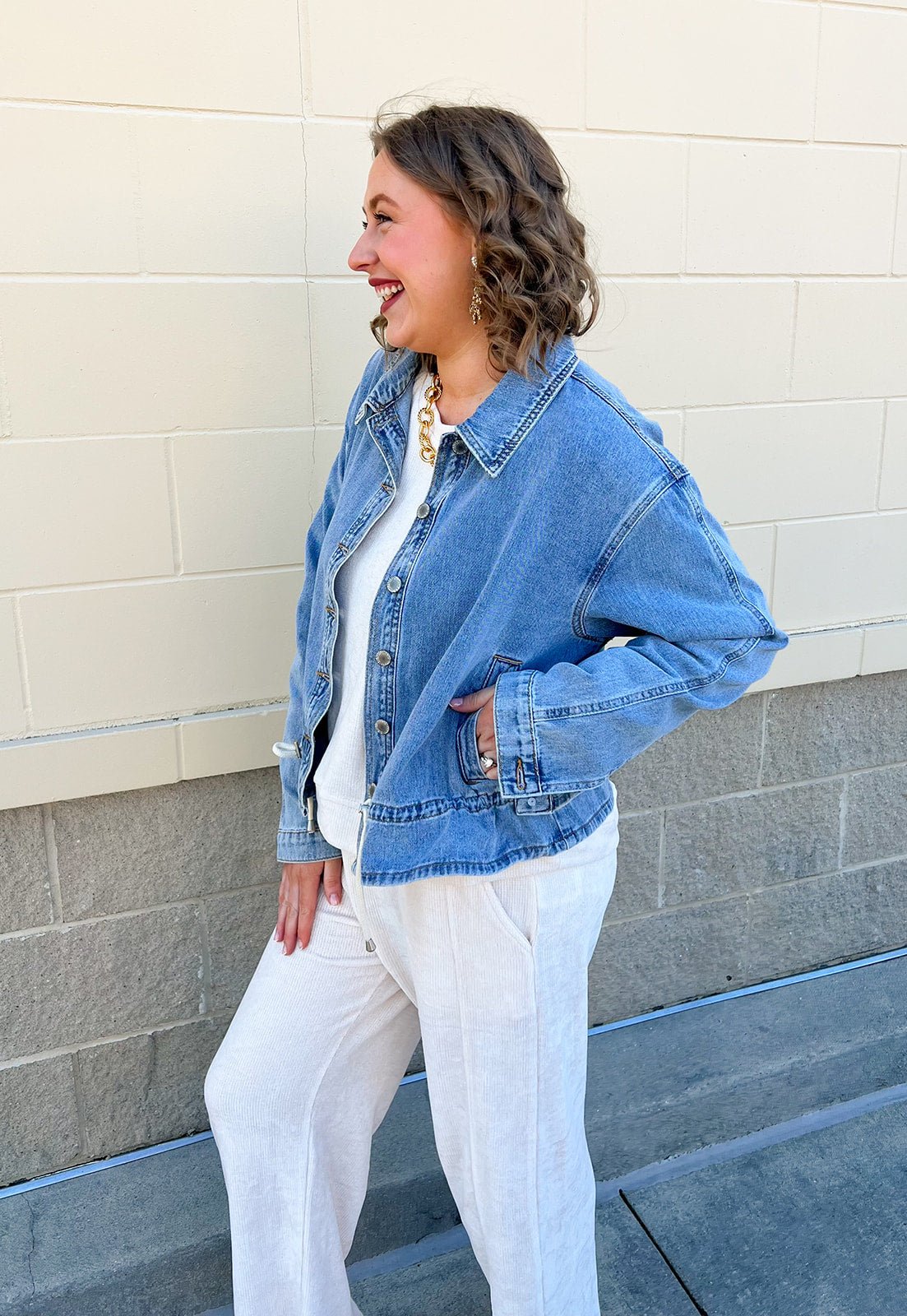 Weekend Drift Drawstring Denim Jacket - The Pink Pineapple 850