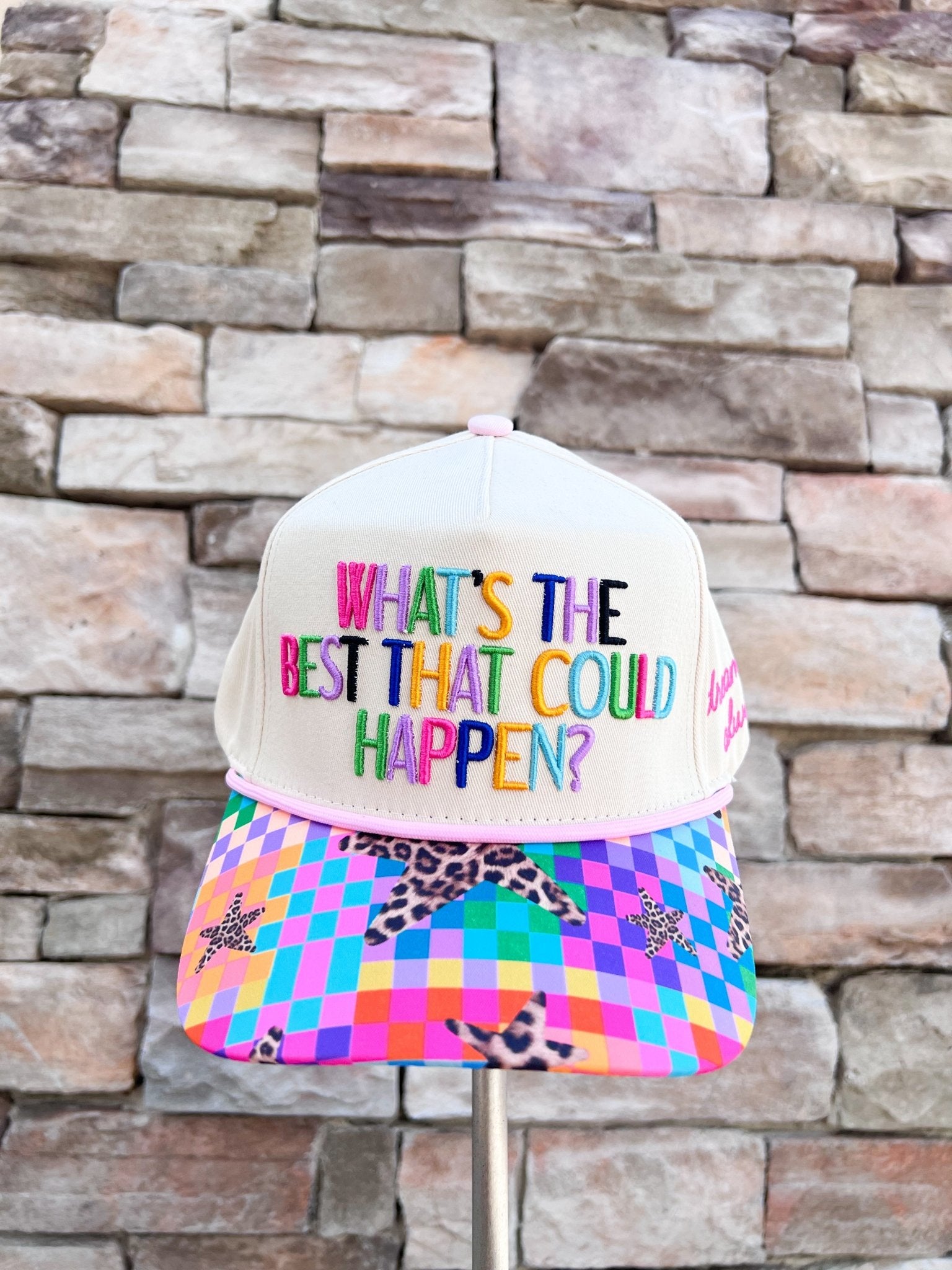 “What’s The Best That Could Happen” Cream Trucker Hat - The Pink Pineapple 850
