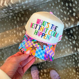 “What’s The Best That Could Happen” Cream Trucker Hat - The Pink Pineapple 850
