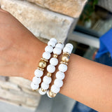 White and Gold Stacked Bracelet Set - The Pink Pineapple 850