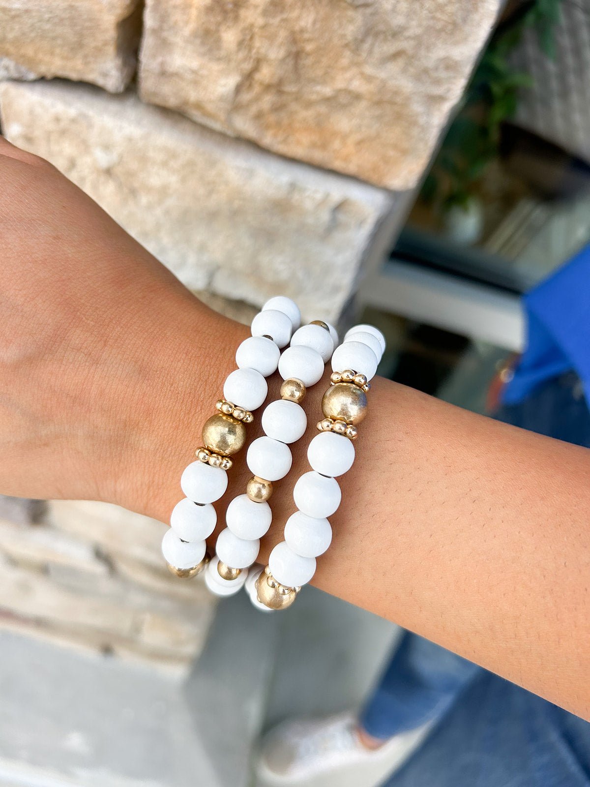 White and Gold Stacked Bracelet Set - The Pink Pineapple 850