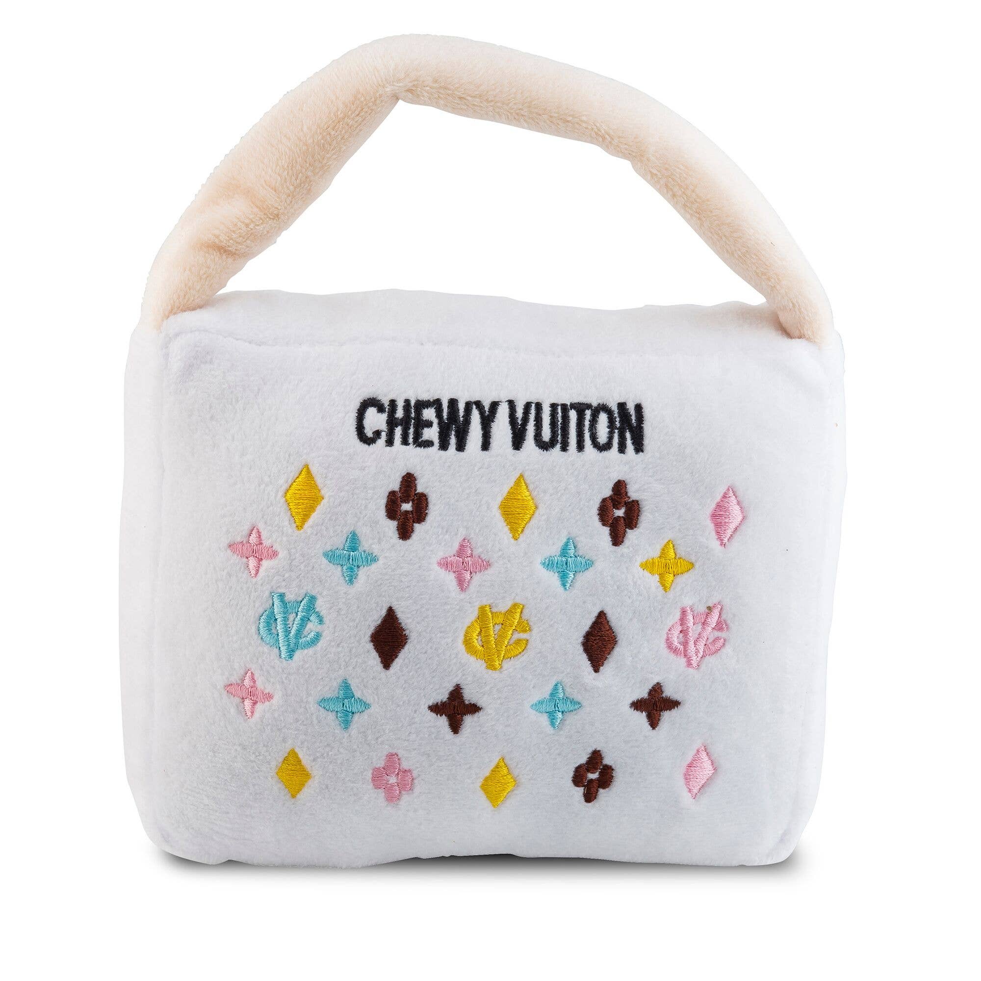 White Chewy Vuiton Purse Squeaker Dog Toy - Preorder - The Pink Pineapple 850