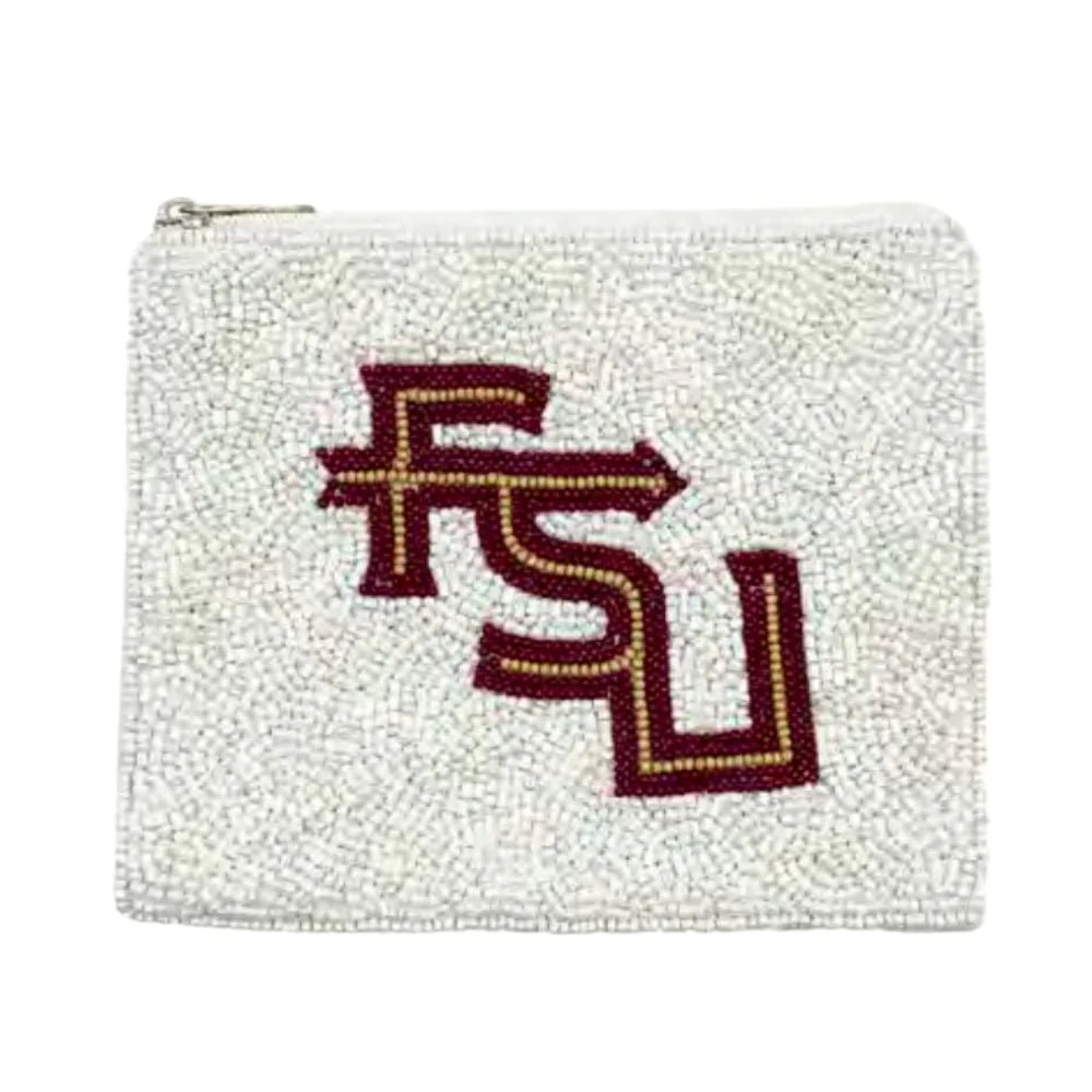 White FSU Beaded Pouch - The Pink Pineapple 850