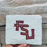 White FSU Beaded Pouch - The Pink Pineapple 850