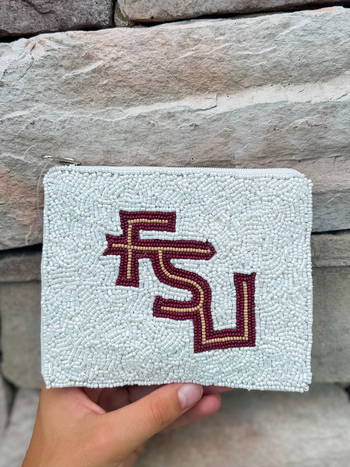 White FSU Beaded Pouch - The Pink Pineapple 850