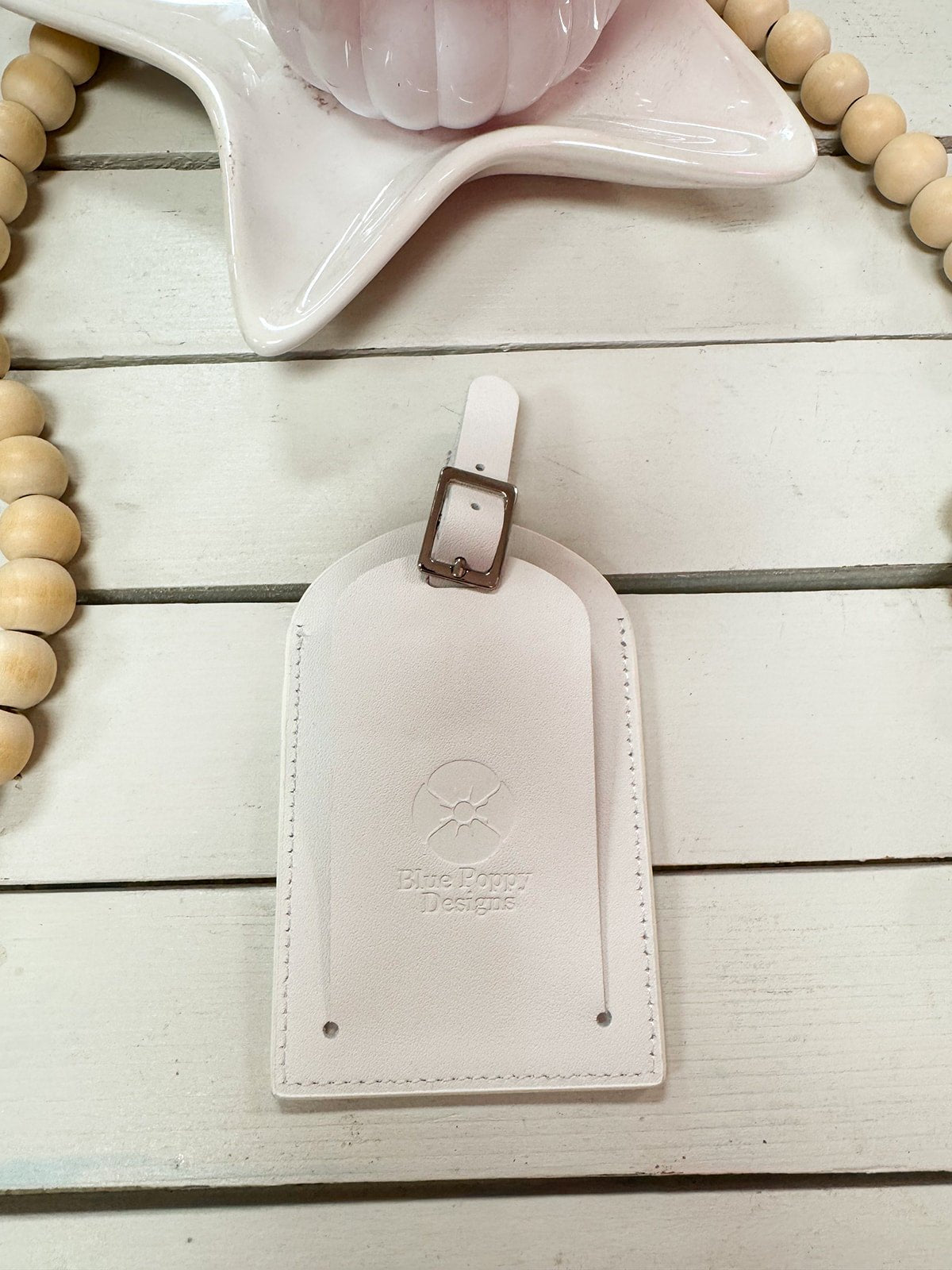 White Full Leather Needlepoint Bag Tag - The Pink Pineapple 850