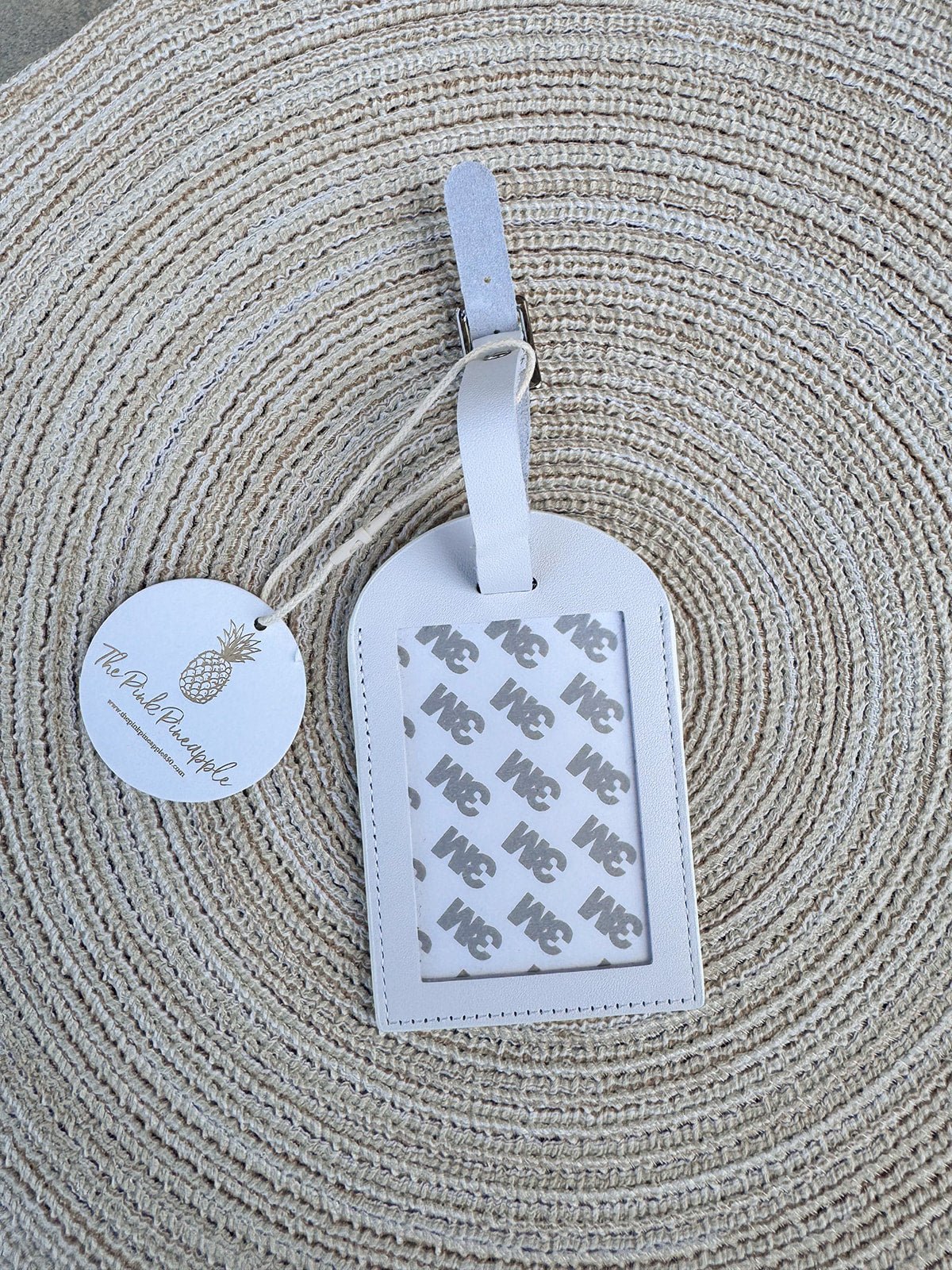 White Full Leather Needlepoint Bag Tag - The Pink Pineapple 850
