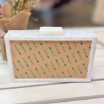 White Marble Needlepoint Acrylic Box Clutch - The Pink Pineapple 850