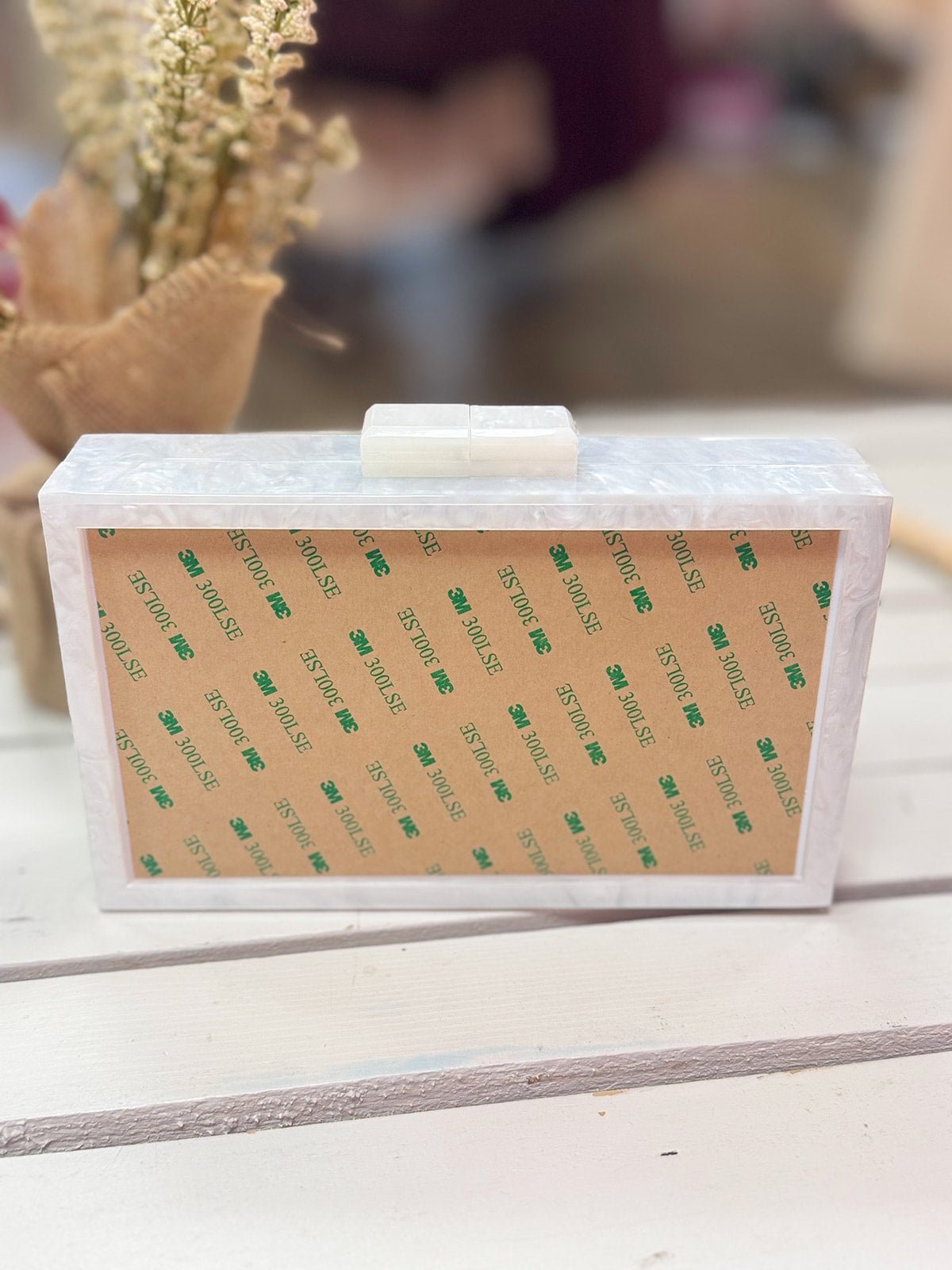 White Marble Needlepoint Acrylic Box Clutch - The Pink Pineapple 850