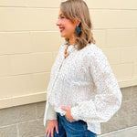 White Multi Ruffle Neck Button - Down Top - The Pink Pineapple 850