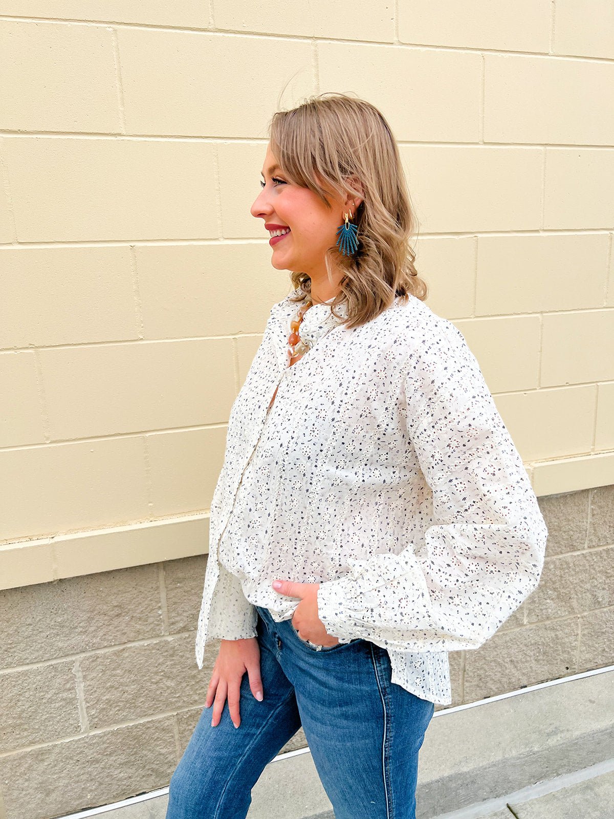 White Multi Ruffle Neck Button - Down Top - The Pink Pineapple 850