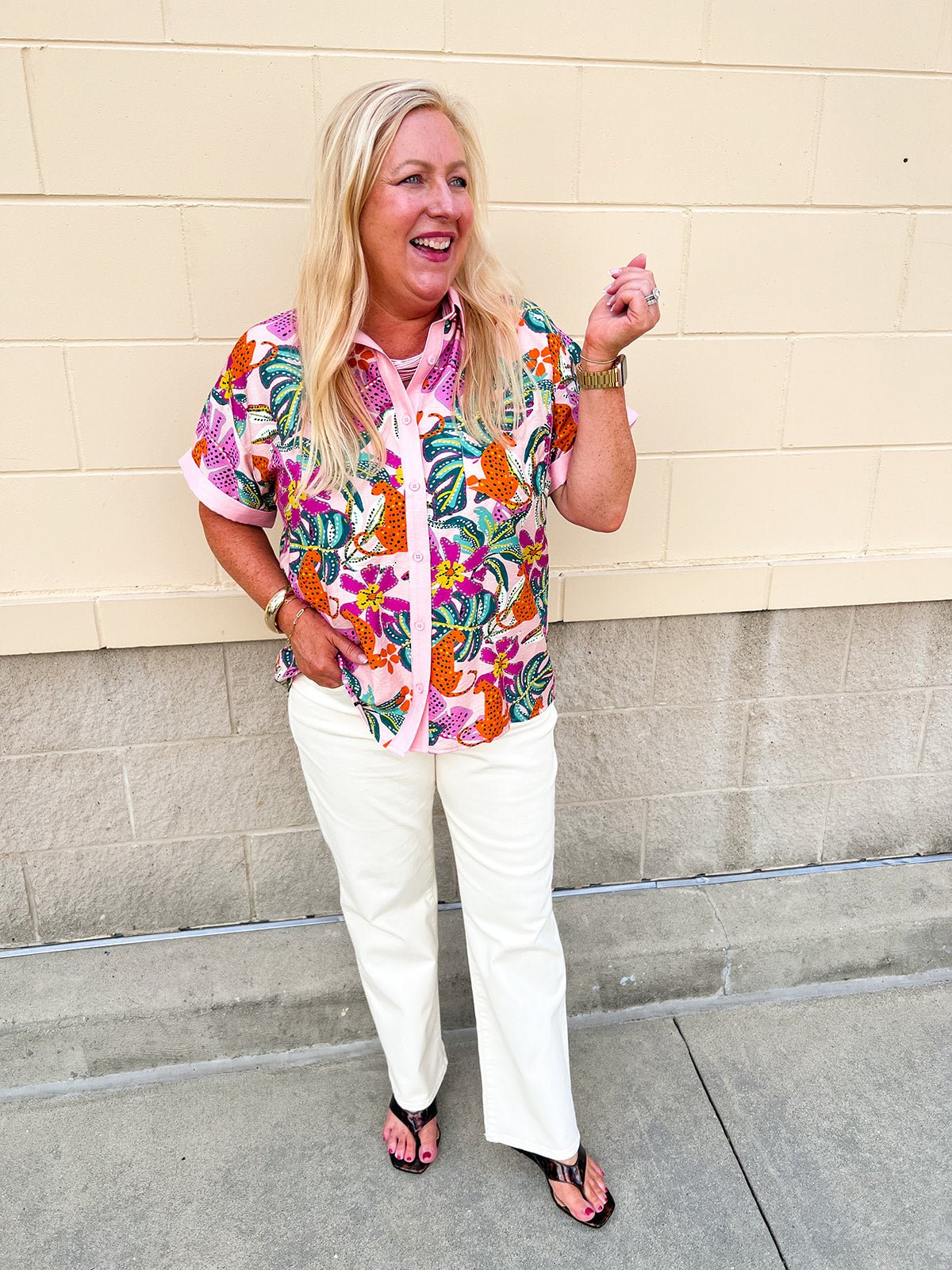 Wildly in Bloom Button Down Top - The Pink Pineapple 850