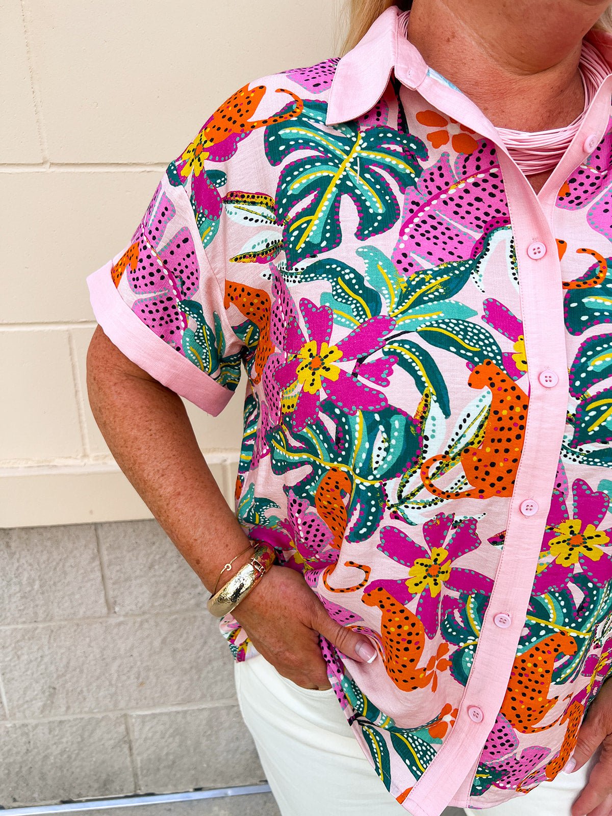 Wildly in Bloom Button Down Top - The Pink Pineapple 850