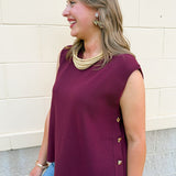 Wine Button Front Sweater Vest - The Pink Pineapple 850