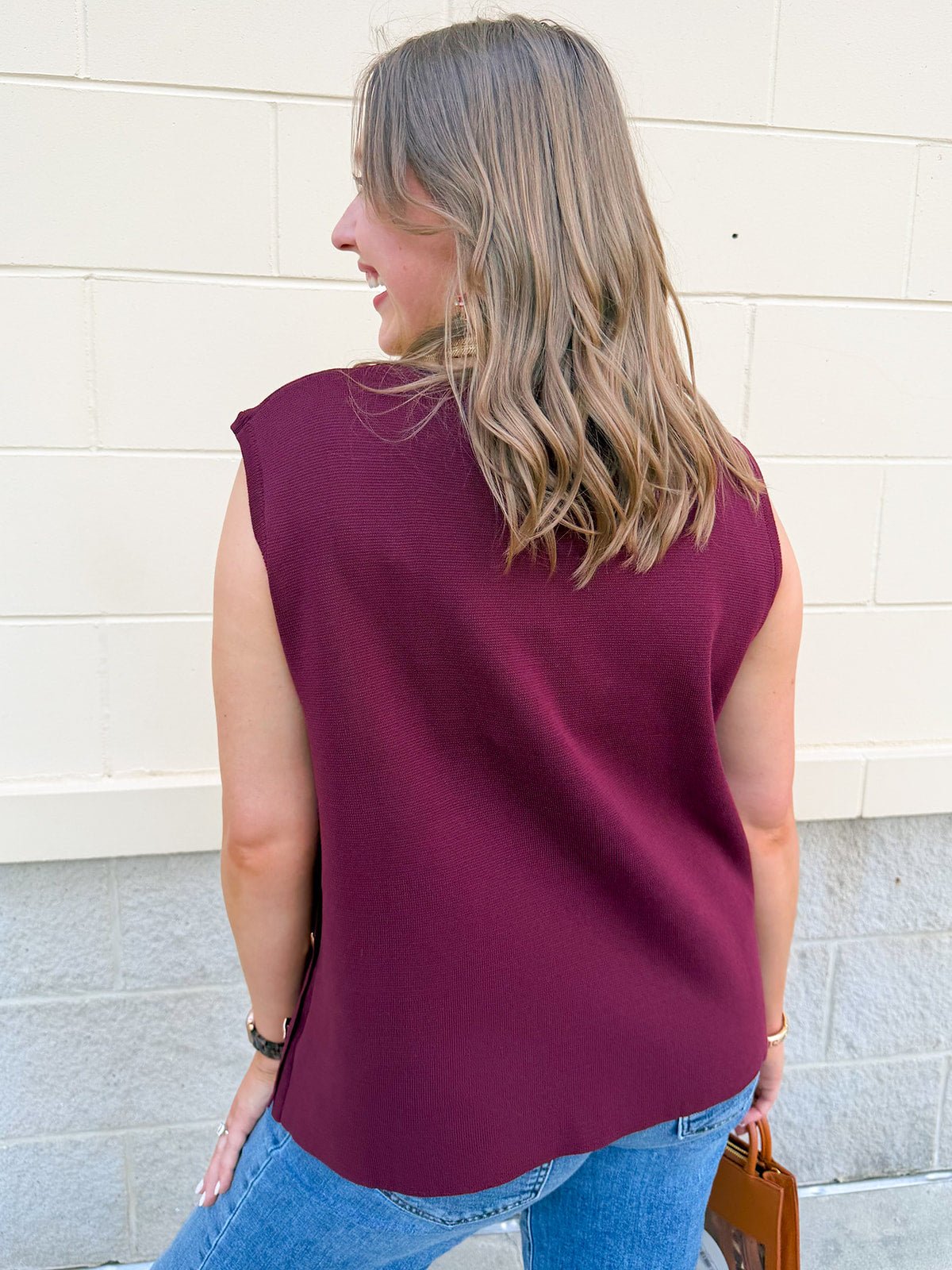Wine Button Front Sweater Vest - The Pink Pineapple 850