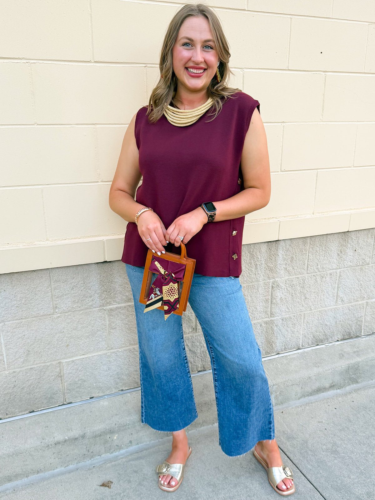 Wine Button Front Sweater Vest - The Pink Pineapple 850
