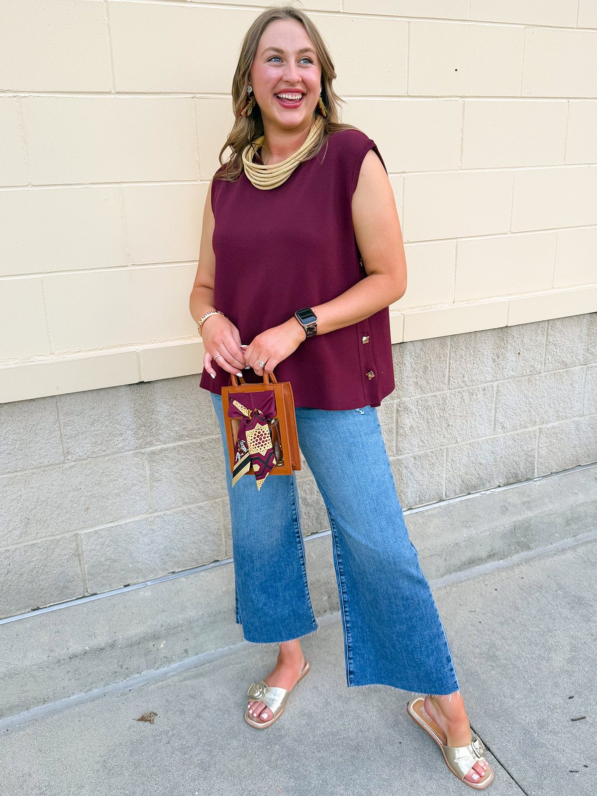 Wine Button Front Sweater Vest - The Pink Pineapple 850