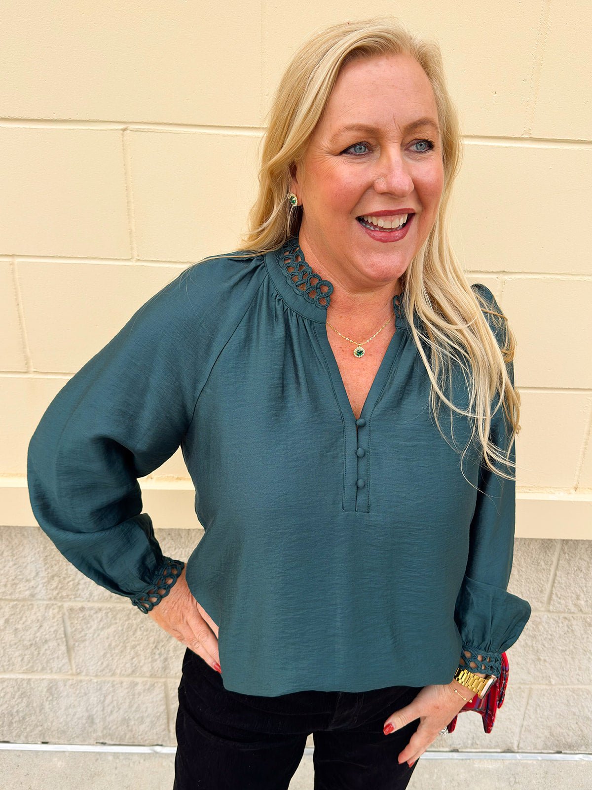 Winter Whimsy Eyelet Trim Top in Blue - The Pink Pineapple 850