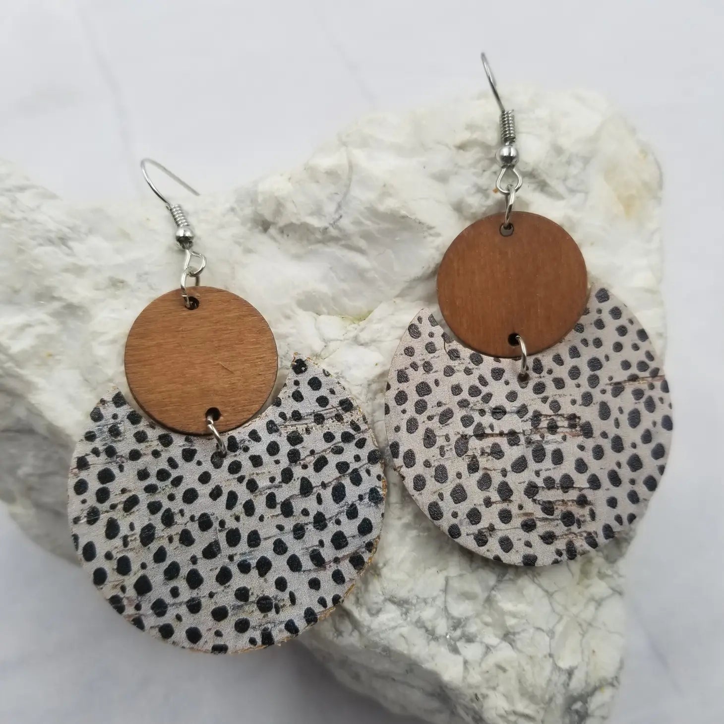 Wood+Leather Black Deco Round Earring - The Pink Pineapple 850