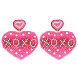 Xoxo Heart Shaped Valentine Beaded Earrings - Fuchsia - The Pink Pineapple 850