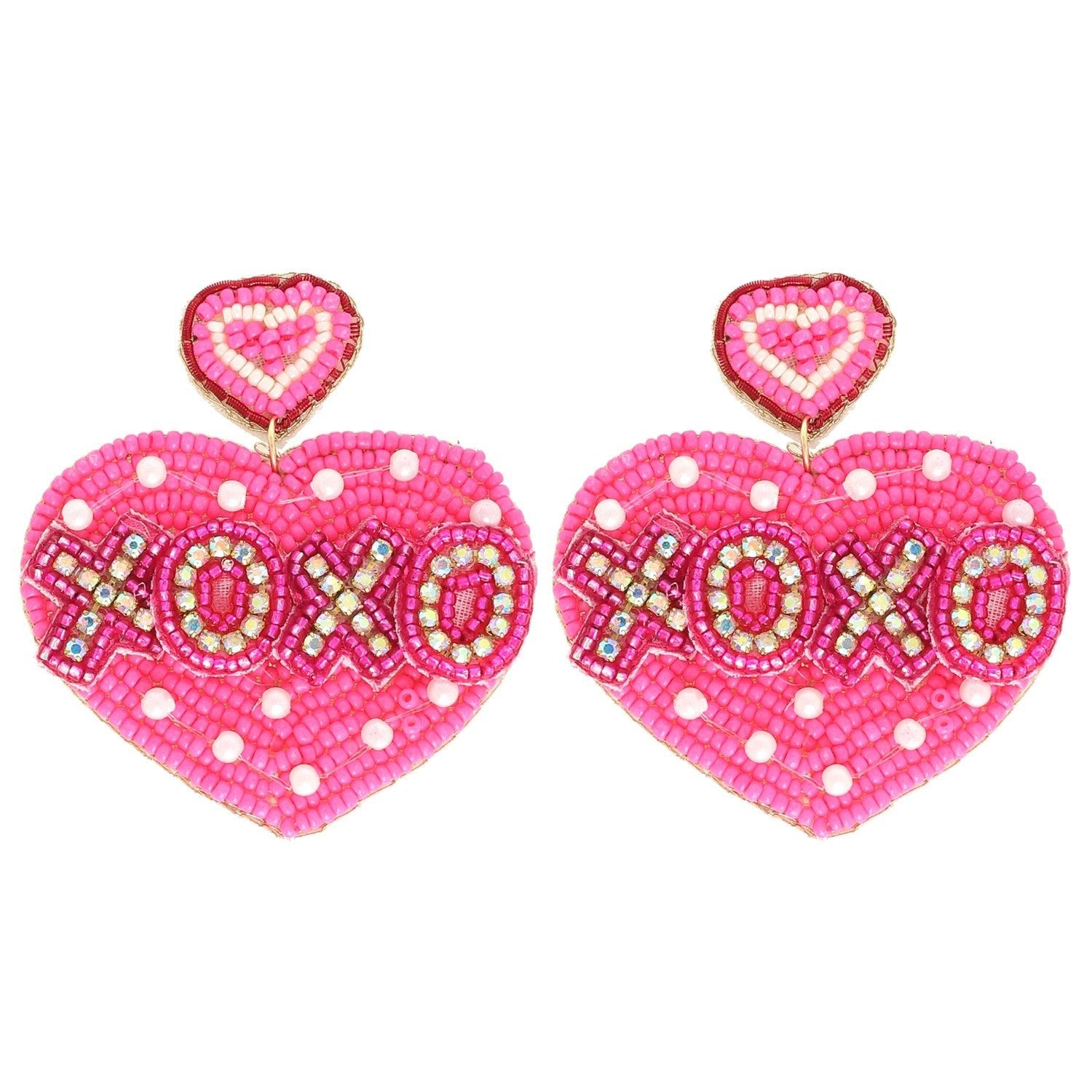 Xoxo Heart Shaped Valentine Beaded Earrings - Fuchsia - The Pink Pineapple 850