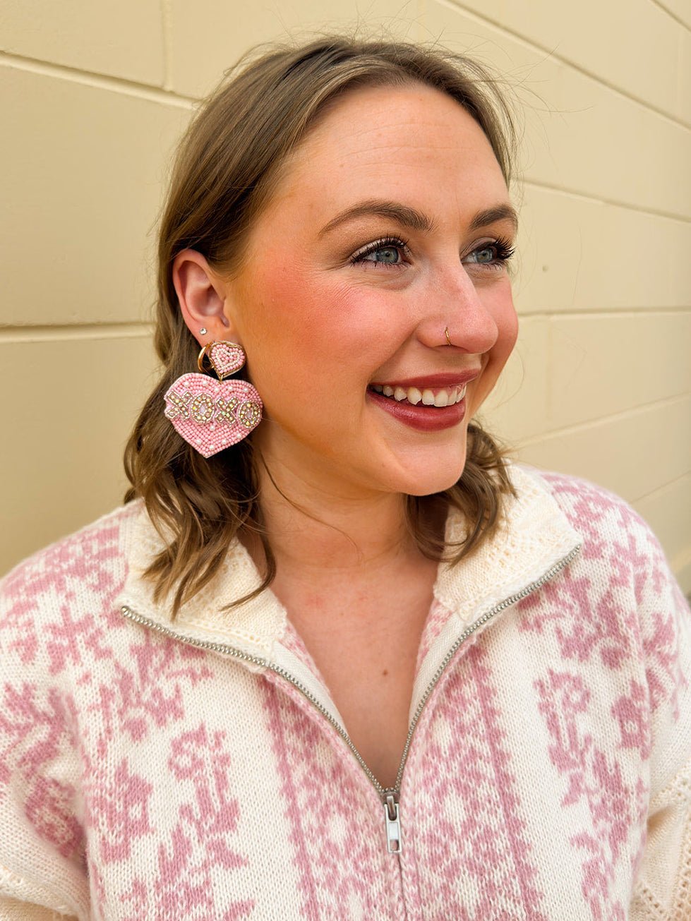 Xoxo Heart Shaped Valentine Beaded Earrings in Pink - The Pink Pineapple 850