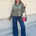 [Z Supply] All Day Cropped Faux Suede Jacket in Monstera - The Pink Pineapple 850