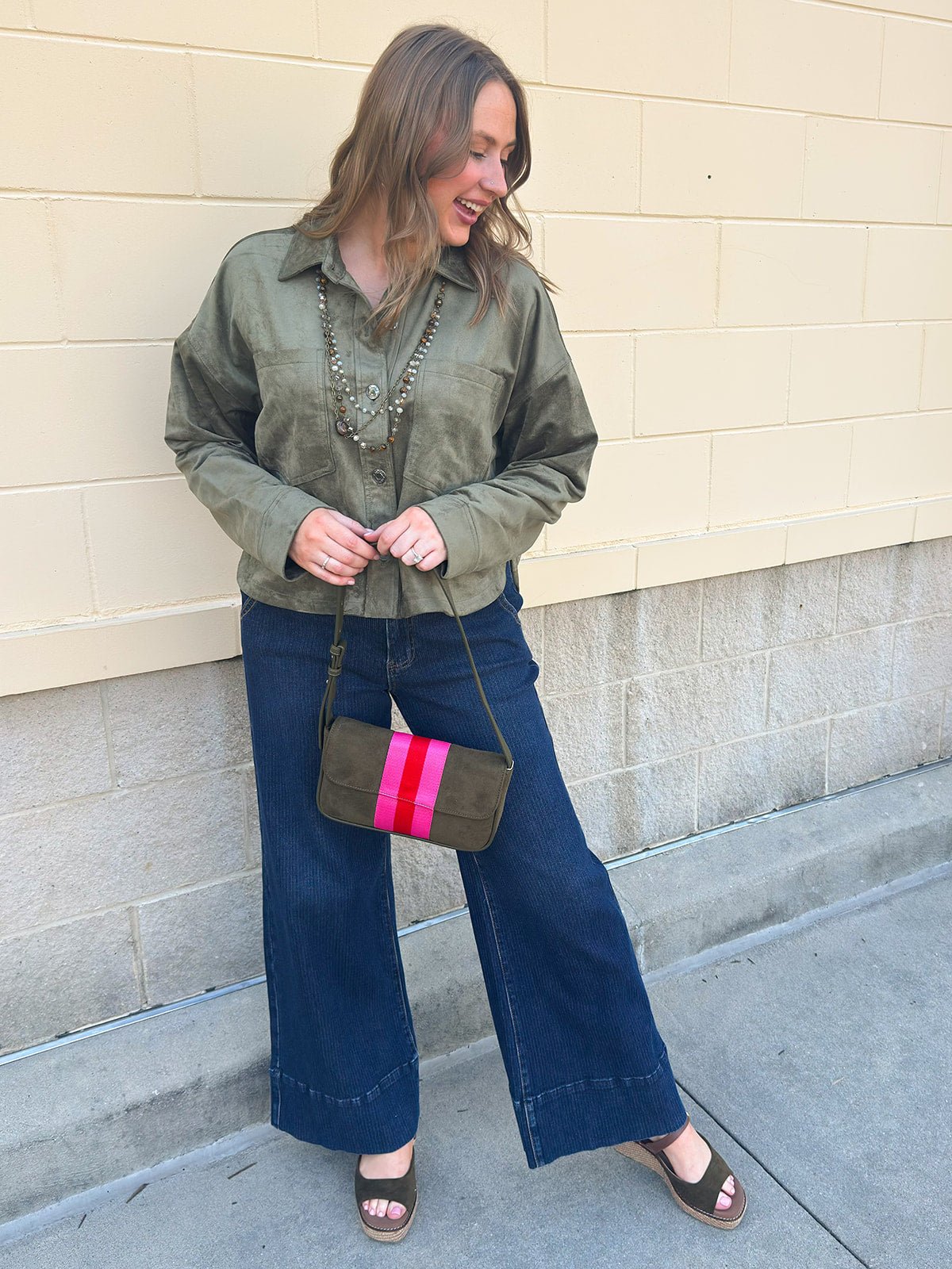 [Z Supply] All Day Cropped Faux Suede Jacket in Monstera - The Pink Pineapple 850