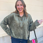[Z Supply] All Day Cropped Faux Suede Jacket in Monstera - The Pink Pineapple 850