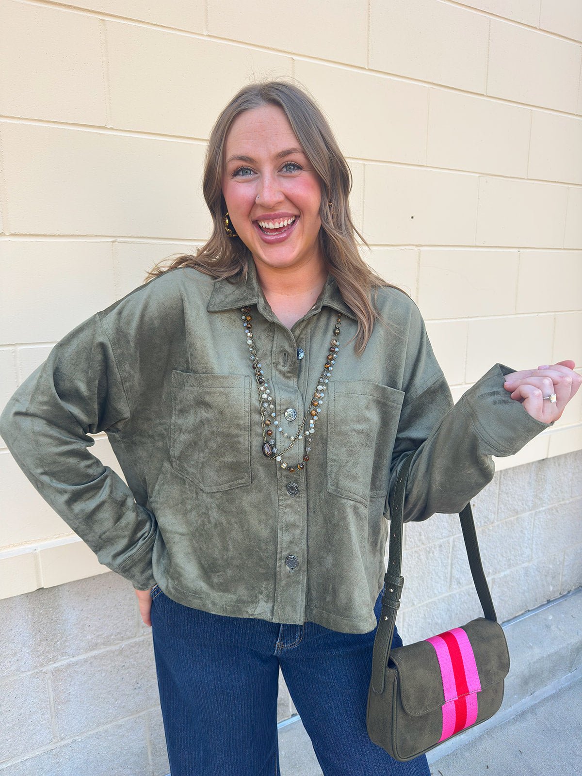 [Z Supply] All Day Cropped Faux Suede Jacket in Monstera - The Pink Pineapple 850