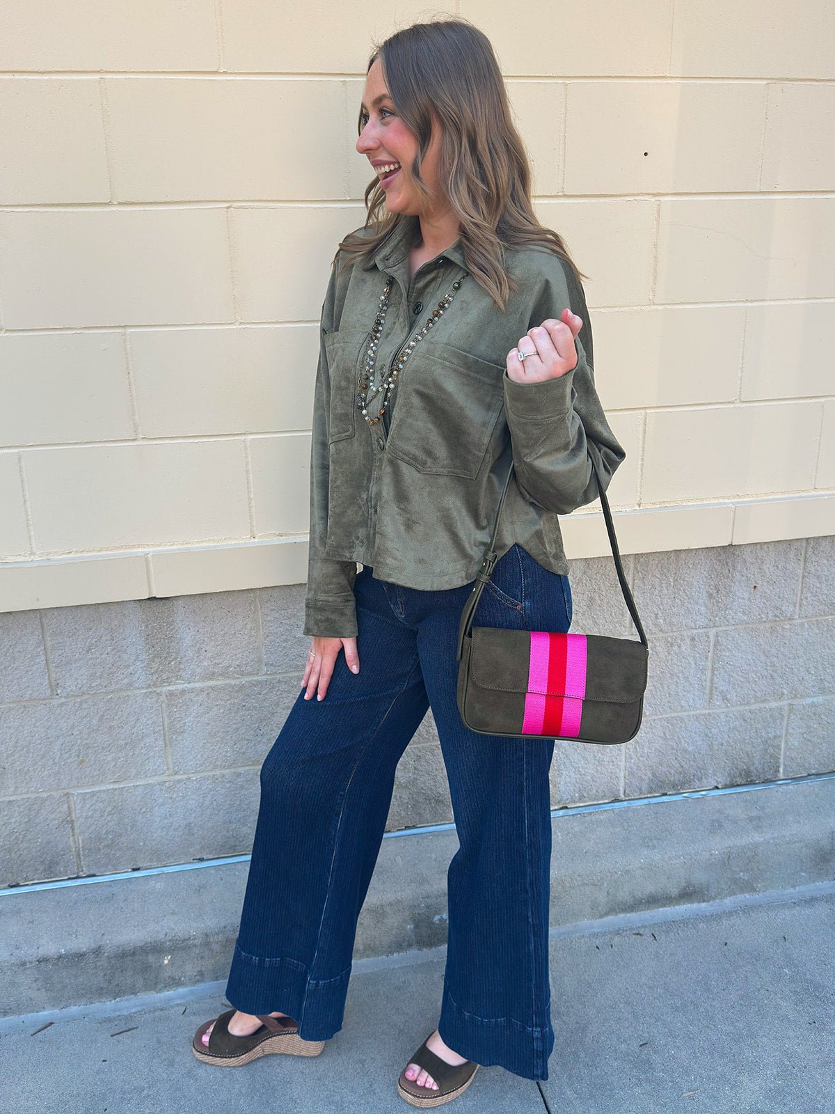 [Z Supply] All Day Cropped Faux Suede Jacket in Monstera - The Pink Pineapple 850