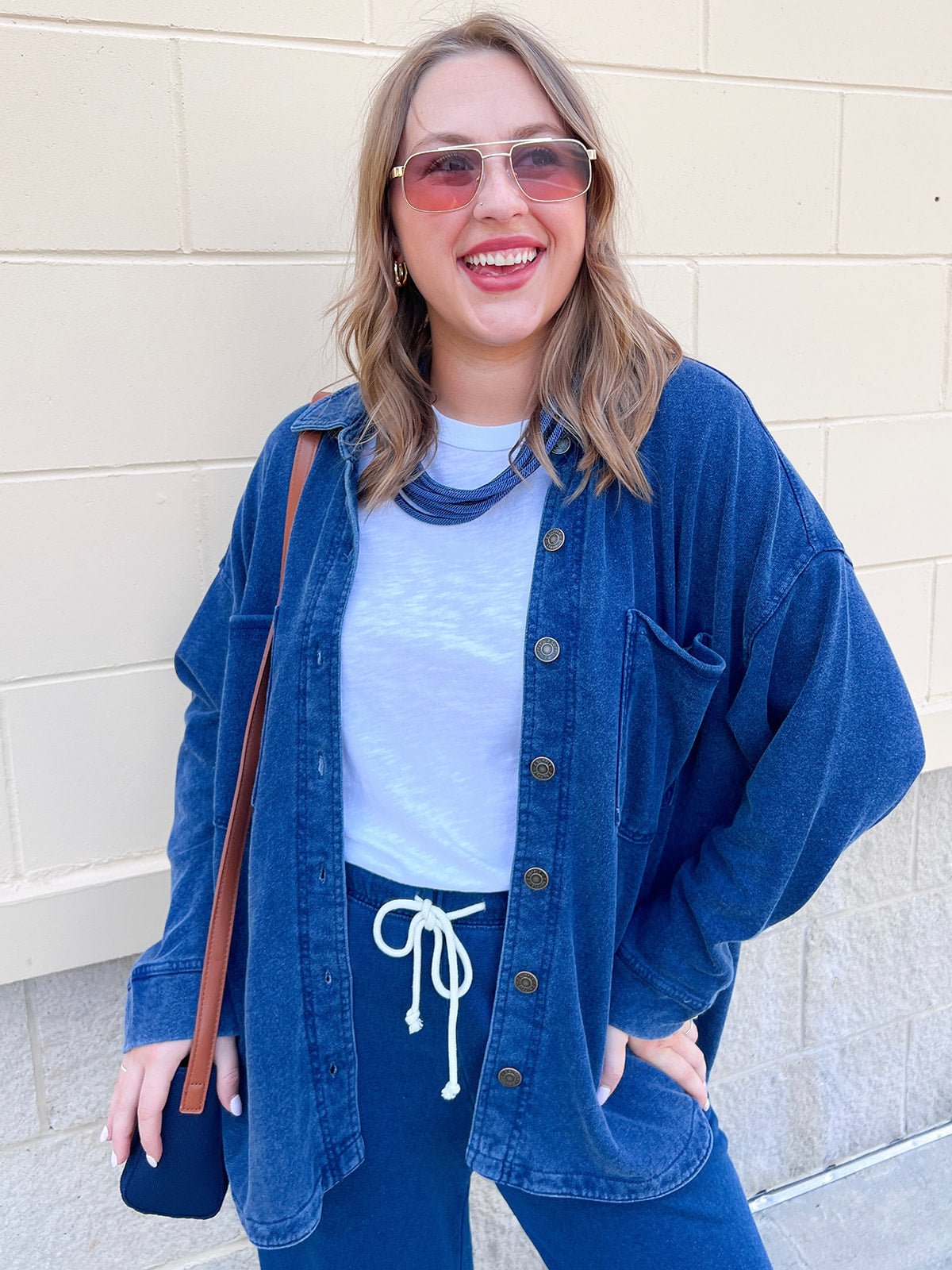 [Z Supply] All Day Knit Denim Jacket in Indigo - The Pink Pineapple 850