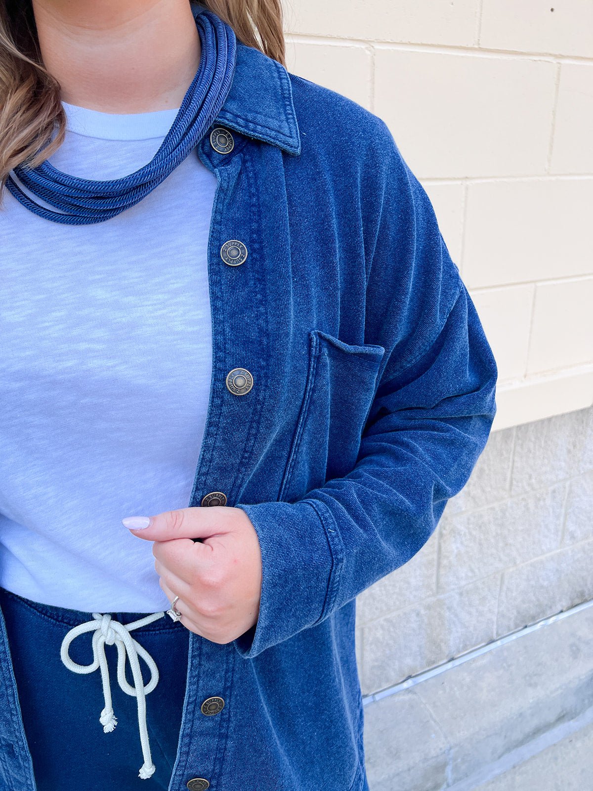 [Z Supply] All Day Knit Denim Jacket in Indigo - The Pink Pineapple 850