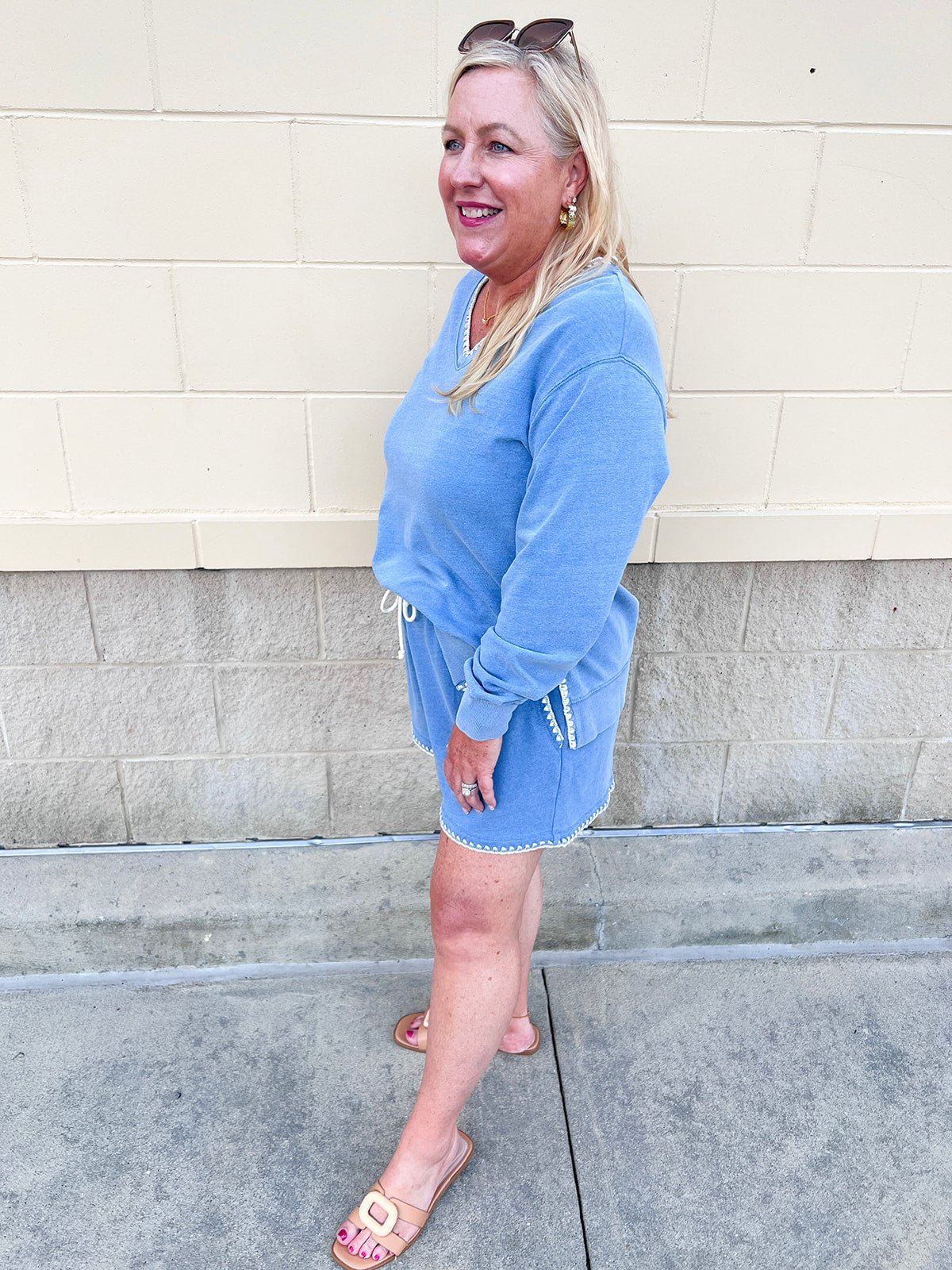 [Z Supply] Cam Knit Denim Whipstitch Top in Santorini Indigo - The Pink Pineapple 850