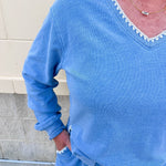 [Z Supply] Cam Knit Denim Whipstitch Top in Santorini Indigo - The Pink Pineapple 850