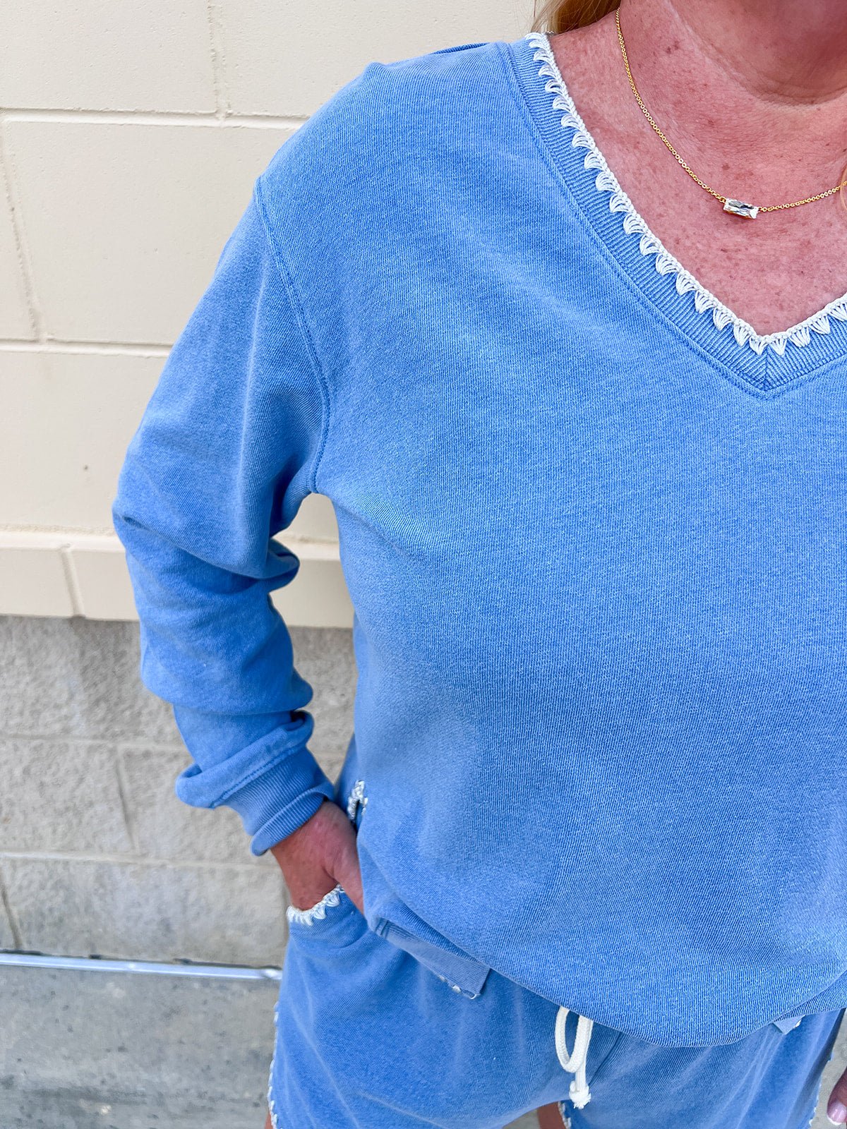 [Z Supply] Cam Knit Denim Whipstitch Top in Santorini Indigo - The Pink Pineapple 850