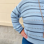 [Z Supply] Darby Stripe Pointelle Sweater in Skyline - The Pink Pineapple 850