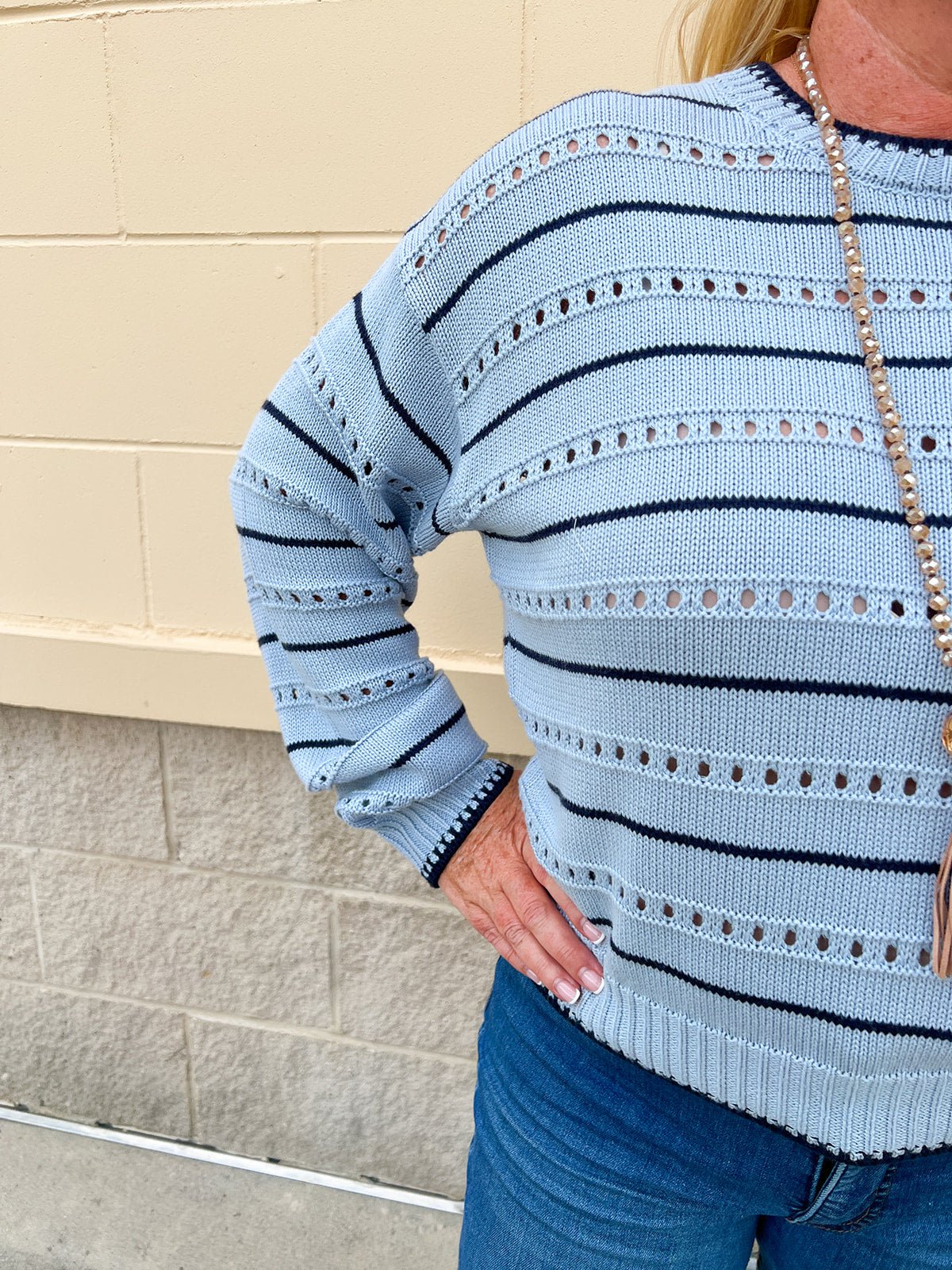 [Z Supply] Darby Stripe Pointelle Sweater in Skyline - The Pink Pineapple 850