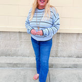 [Z Supply] Darby Stripe Pointelle Sweater in Skyline - The Pink Pineapple 850