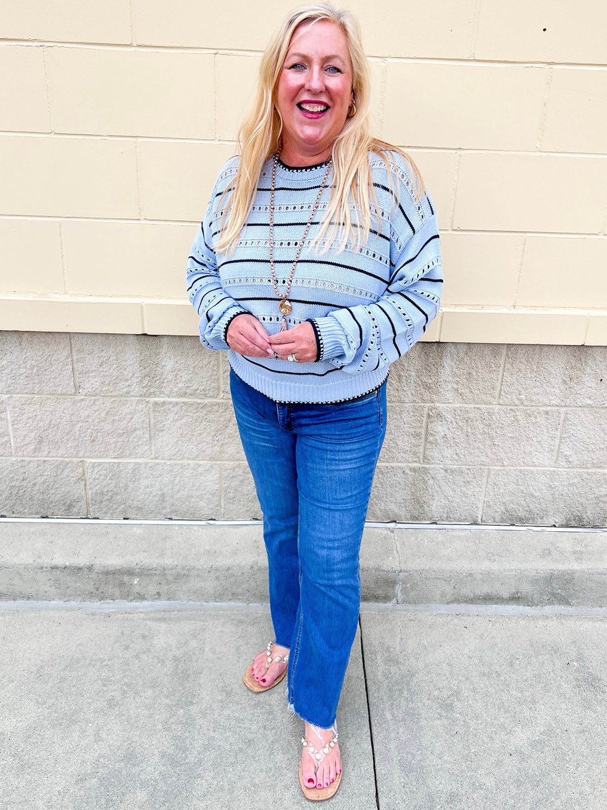 [Z Supply] Darby Stripe Pointelle Sweater in Skyline - The Pink Pineapple 850