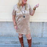[Z Supply] Leone Suede Mini Dress in Light Sand - The Pink Pineapple 850
