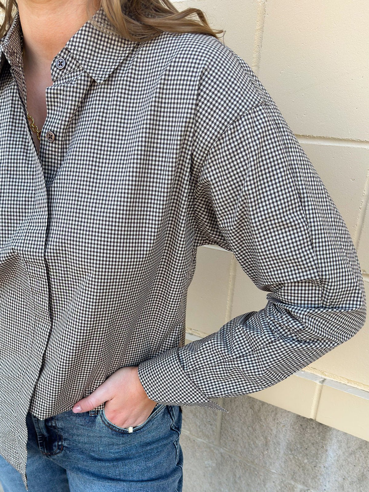 [Z Supply] On Duty Gingham Button Up Top in Dark Chocolate - The Pink Pineapple 850