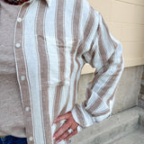 [Z Supply] Perfect Striped Linen Button Up in Light Toffee - The Pink Pineapple 850