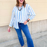 [Z Supply] Perfect Striped Linen Button Up in Skyline - The Pink Pineapple 850