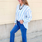 [Z Supply] Perfect Striped Linen Button Up in Skyline - The Pink Pineapple 850