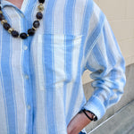 [Z Supply] Perfect Striped Linen Button Up in Skyline - The Pink Pineapple 850