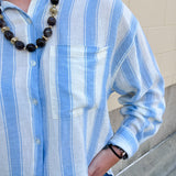 [Z Supply] Perfect Striped Linen Button Up in Skyline - The Pink Pineapple 850
