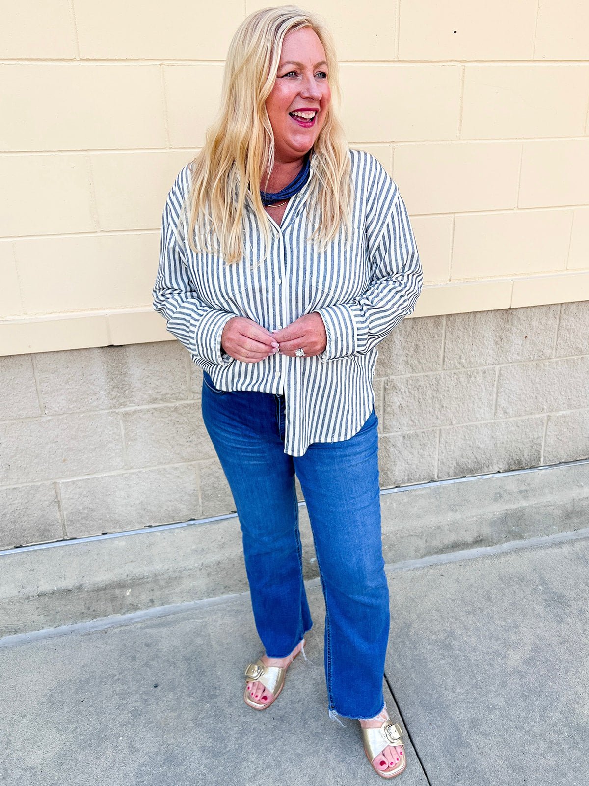 [Z Supply] Reese Button Up Stripe Top in Eclipse - The Pink Pineapple 850